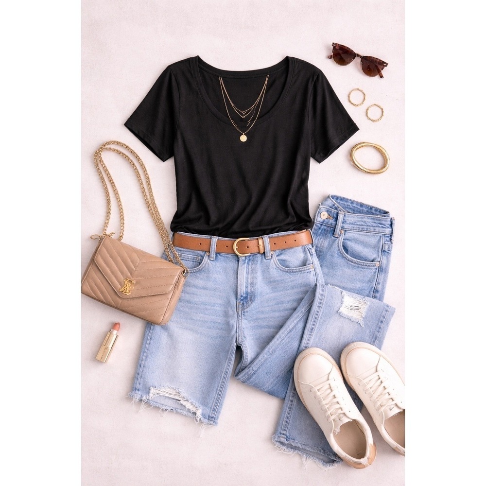 Cynthia Rowley Black Scoop Neck Short Sleeve Tee-3X Layering Sof